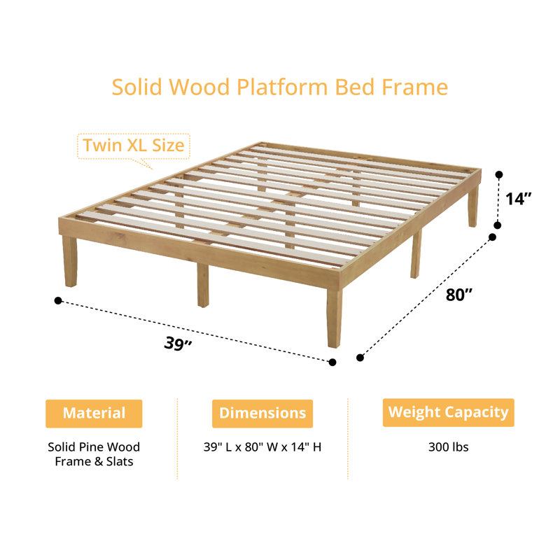 Ebern Designs Eimuntas 14 inch Solid Wood Platform Bed, No Squeak Bed